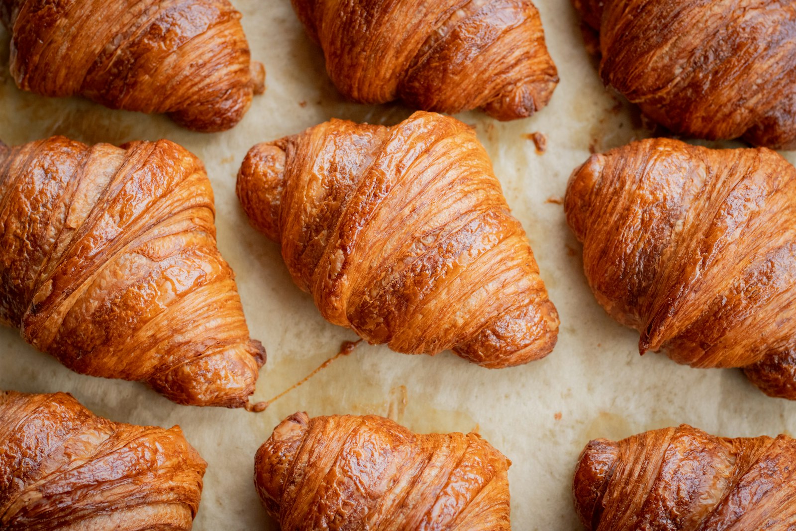 Butter croissants arranged on the counter
