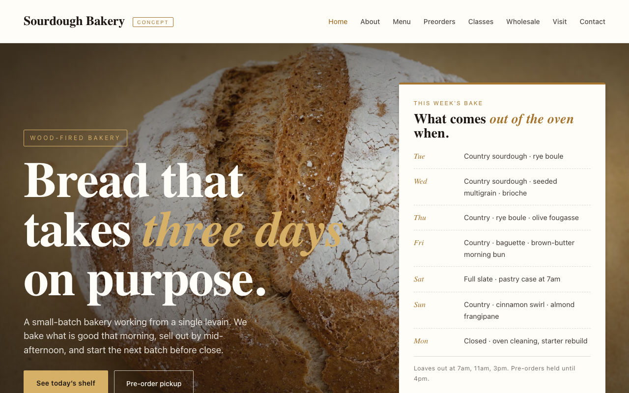 Concept site preview - Sourdough bakery