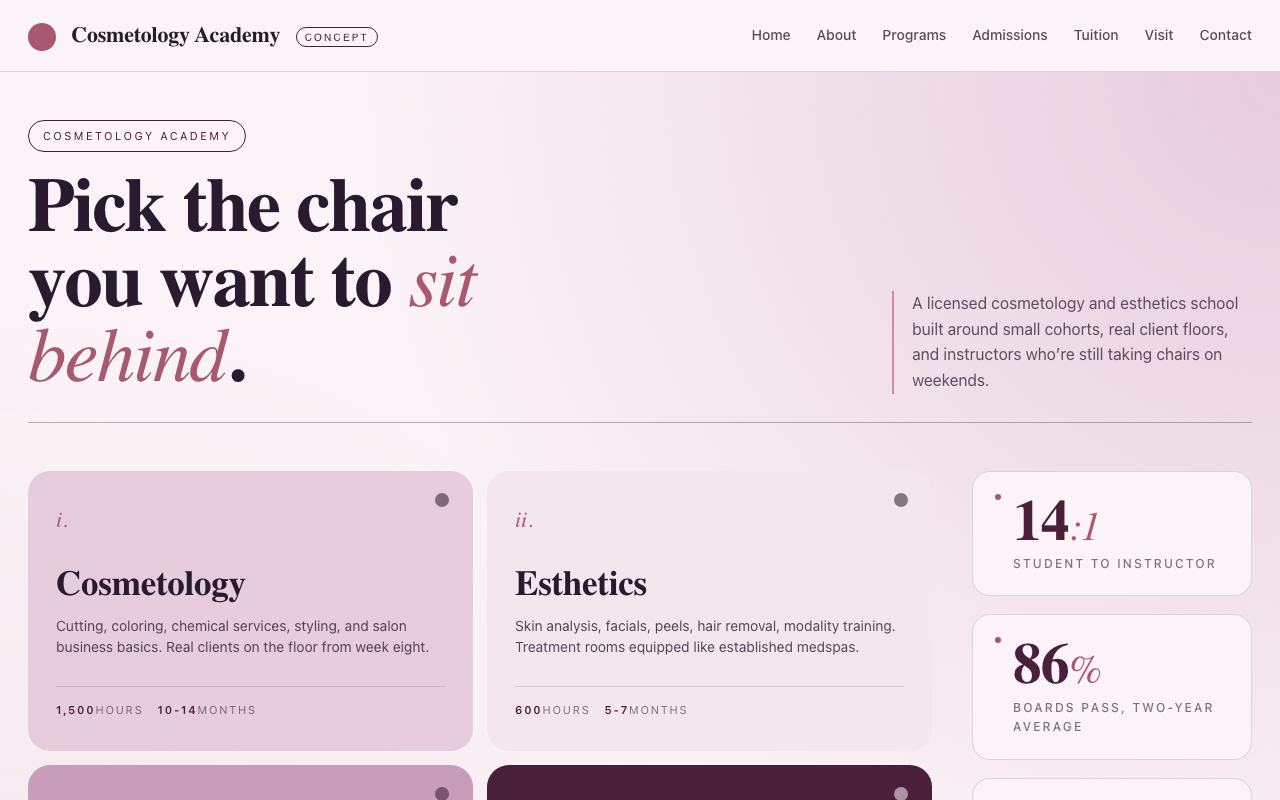 Concept site preview - Cosmetology academy