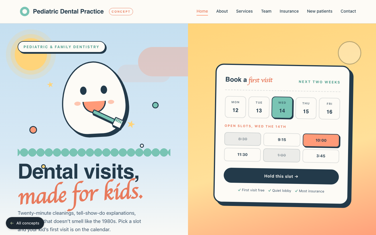 Concept site preview - Pediatric dental practice