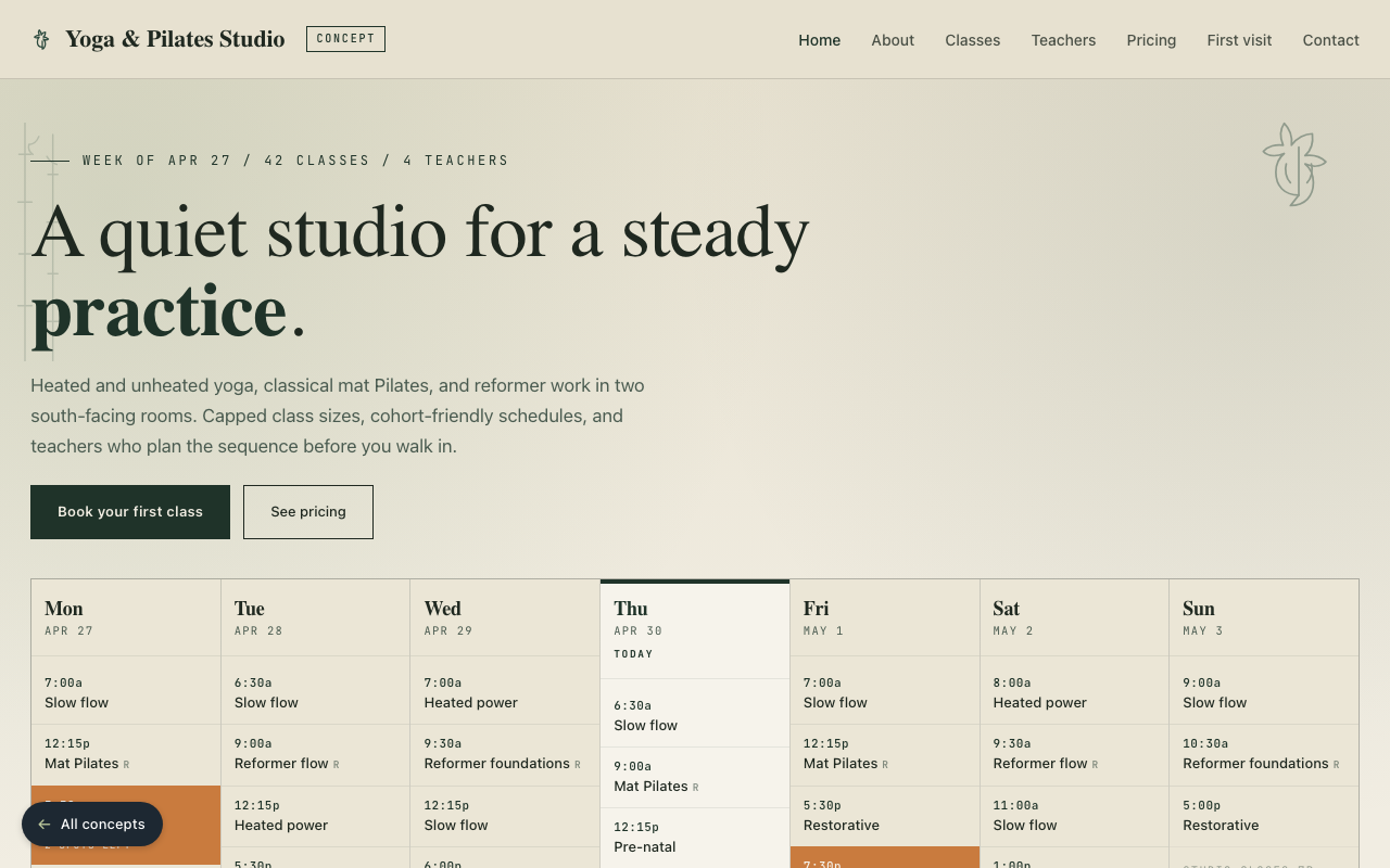 Concept site preview - Yoga and pilates studio