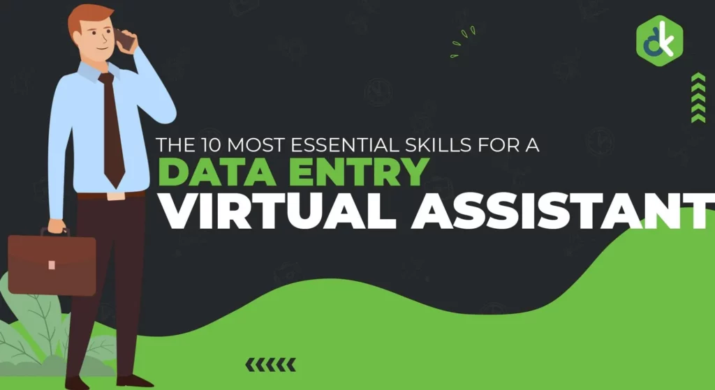 10-most-essential-skills-for-a-data-entry-va Illustration with the text: "The 10 most essential skills for a data entry virtual assistant."